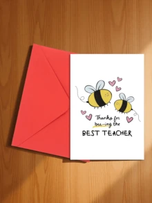 1pc "Great Teacher" Thank You Card, Cute Bee Design With Gold Glitter Accents, Suitable For Teachers, Mentors, Coaches, Students Expressing Deep Gratitude, Teacher Appreciation Gift, Playful Design, Personalized Touch, Teacher Gift - B - View 23