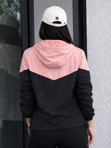 Women's Windbreaker Jacket Waterproof Lined Casual Fabric Zipper Evening Airport Clothes Travel Autumn Winter - 黑色和粉紅色 - 查看 3