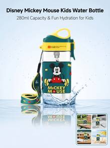 Miniso Official Licensed Disney Green Mickey Mouse Outdoor Home Supplies Portable Dual-Drinking Water Cup Large Capacity Cute Style Plastic Material Shoulder Strap Student School Use Suitable For Cup Holder, Insulated Cup, Reusable, Unisex Gift - Green - View 3