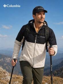 Columbia 男款新款戶外登山攀岩跑步運動休閒防水防風外套 - 黑色/米白色 - 查看 5
