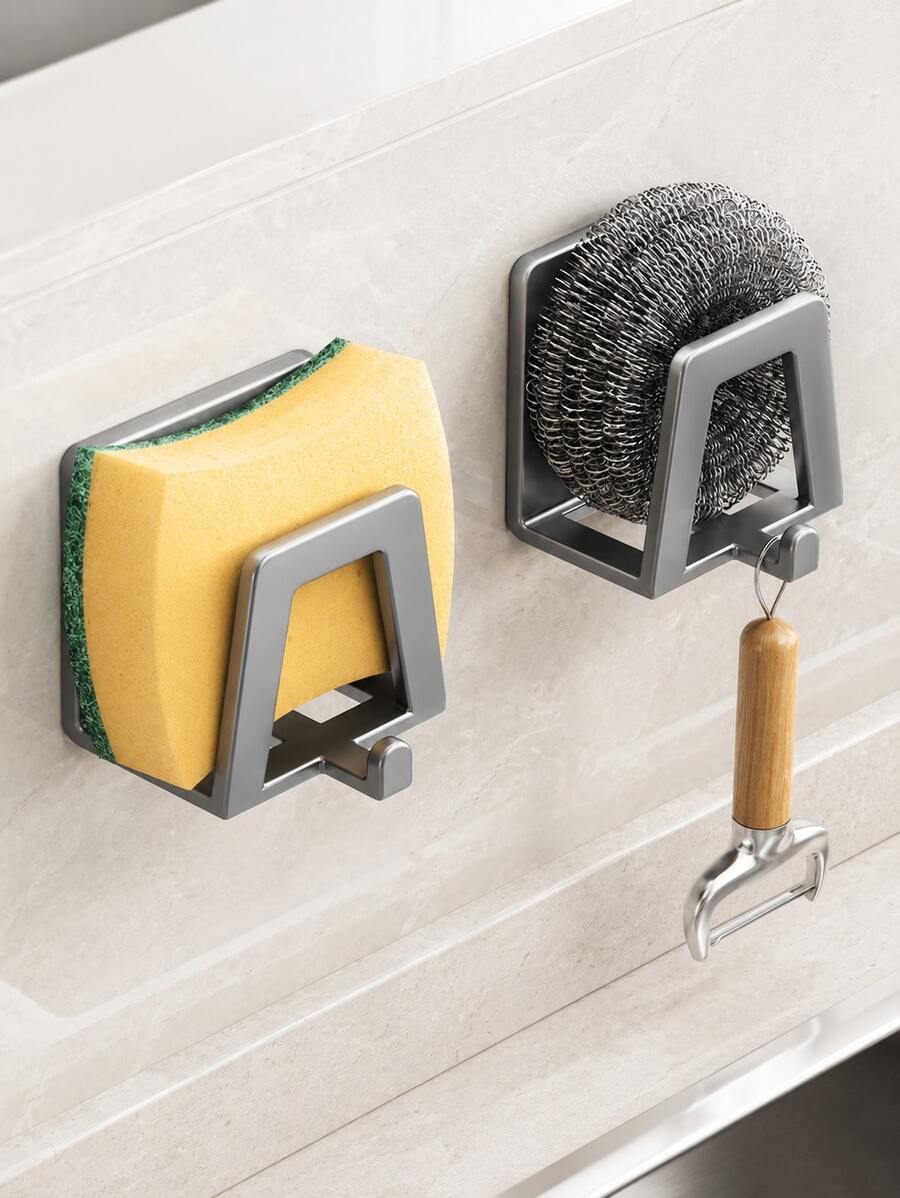 2 piezas Ganchos de pared de acero inoxidable, instalación fácil, almacenamiento multifuncional, adecuado para cocina, dormitorio, baño, ganchos prácticos modernos, respaldo adhesivo fuerte