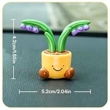 4 Styles Cartoon Potted Plant Car Decor, Slip-Resistant Base Design, Dual Use For Car Interior & Desktop, Universal Fit - Cartoon Bonsai - View 9