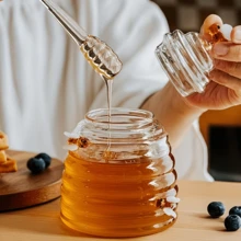 1个高硼硅玻璃蜂蜜罐 | 透明，带搅拌棒和盖子 | 蜜蜂装饰 | 密封储存蜂蜜、糖浆和果酱 - 查看 4