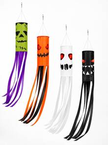 4pcs Halloween Wind Vane Decor, Monster Pumpkin Ghost Pattern Cylindrical Long Tassel Hanging Flags, Suitable For Halloween Party, Outdoor Yard, Porch, Haunted House And Horror Scene Decoration - Halloween - View 3