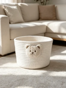 1pc Round Bear Storage Basket, The First Choice For Desktop Clutter Storage, Cartoon Bear Design Round Woven Storage Basket, Cartoon Bear Desktop Organizer Box, Children's Toy Storage Basket, Handwoven Storage Basket, Cartoon Bear Desktop Organizer Box, Suitable For Living Room, Office Desk, Bedside Table, Can Store Jewelry, Cosmetics, Children's Toys, Stationery And Other Small Items, Desktop Clutter Storage Basket - View 10