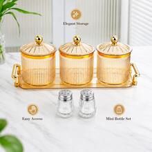 6-Piece Kitchen Storage Set, 3 Airtight Coffee Bean Canisters With Tray + 2 Powder Shaker Bottles, Countertop Seasoning Organizer, Suitable For Home, Picnic And Outdoor Use - View 4