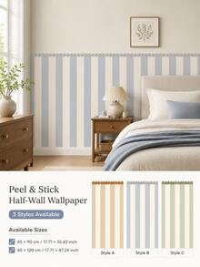 SUPSTICKER 1pc Elegant Polka Dot & Stripe Half Wall Decal, Removable PVC Wall Sticker For Bedroom, Nursery, Entryway, 3 Colors Available, 17.71*35.43/47.24 Inches - 1PC - View 7