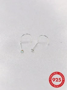 2 piezas Anillos para la nariz de plata esterlina 925, 1.5mm de cristal, ganchos de perforación de 24G - Plateado - Ver 1