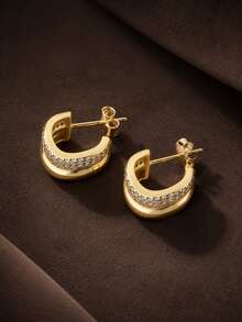 Fashion 925 Sterling Silver Women's Elegant Double-Layer Geometric Stud Earrings - Diamond - View 4