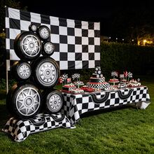 1pc 40 Inch Large Stackable Tire Balloon, Black & White Checkered Racing Foil Balloon, Racing Theme Party Decoration, Suitable For Birthday, Garage Party - View 5