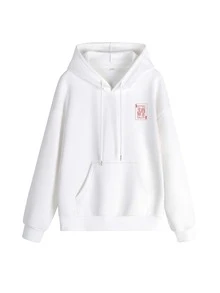 1pc Women's Western Cowboy Boots Pattern Loose Comfortable Hooded Sweatshirt, Vintage Red Heart Queen Pullover Pullover Sweatshirt White Casual Fall - White - View 3