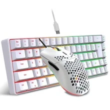 Set Keyboard dan Mouse Berkabel HXSJ, Keyboard Membran 68 Tombol, Pencahayaan RGB Kontras Hitam dan Putih, USB Plug and Play, Bahan ABS, Cocok untuk Penggunaan di Rumah, Kantor, dan Gaming (Model: V200 + J900) - View 7