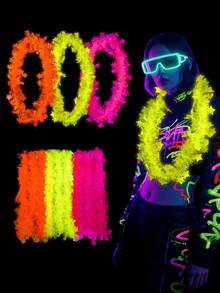 5pcs Random Color Neon Star Metallic Tinsel Garland, 49cm/19in Shiny Metallic Fringe Neck Decor, Lightweight Wearable Party Decoration, Suitable For Birthday, Carnival, Festival, Dance, Photo Booth And Theme Party Favors - Colorful Fluorescent Strips - View 3