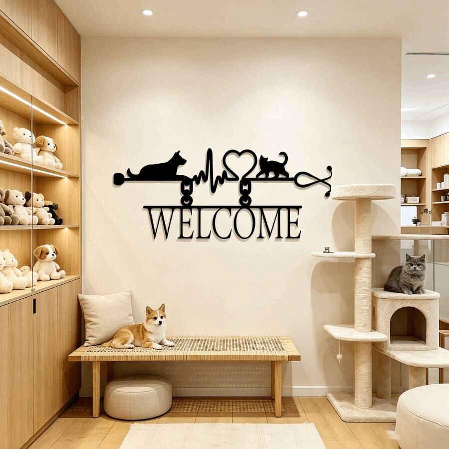 1pc Medical Art 15.75 Inch, 2D Iron Art Decor, Vintage Iron Art Veterinarian Wall Decor Heart-Shaped Design Cat & Dog Welcome Sign, All-Season Pet Clinic Decoration, Perfect Gift For Veterinarians And Graduates, Unique Creative Gift, Wall Sculptures - A - View 1