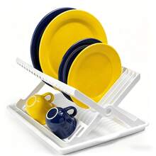 Égouttoir à vaisselle pliable, disponible en plusieurs couleurs, conception de rangement à plusieurs niveaux avec plateau d'égouttage pour éviter l'accumulation d'eau sur les comptoirs, facile à ranger, construction en plastique minimaliste idéale pour le rangement de la cuisine - Voir 8
