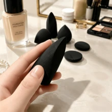 6pcs Black Makeup Sponge Puff Set, Soft Skin-Friendly, Smooth Application, Wet & Dry Dual Use, Natural Base Makeup Cosmetic Tool Combination Pack - Black - View 5