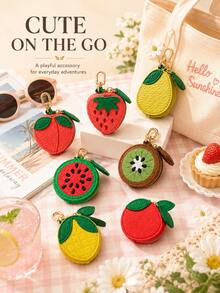 XD Cartera suave y linda con forma de fruta con llavero, mini bolsa con cremallera, adorable patrón de perro blanco con manchas, tarjetero compacto y portátil, adecuado para uso diario y como regalo - Multicolor - Ver 7