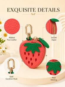 XD Cartera suave y linda con forma de fruta con llavero, mini bolsa con cremallera, adorable patrón de perro blanco con manchas, tarjetero compacto y portátil, adecuado para uso diario y como regalo - Multicolor - Ver 4