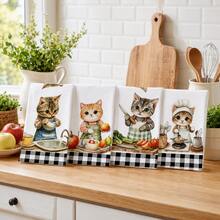 2/4/6/8pcs/Set, Dish Towel, Printed Pattern Towel, Microfiber Modern Absorbent Cloth, Cooking And Baking Tea Towel, Dishcloth, Cleaning Towel, Hand Towel, Tea Towel, Super Soft And Highly Absorbent, Kitchen Decor, Gift For Neighbors, Gift For Mom, Birthday Gift, Sweet Housewarming Gift For Friends, Kitchen Accessories, Daily Necessities, Life Essentials. - Multicolor - View 2