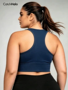 Sujetador deportivo corto talla grande sin costuras con espalda de corredor acanalado para pilates, uso diario y entrenamiento en el gimnasio - Multicolor - Ver 2