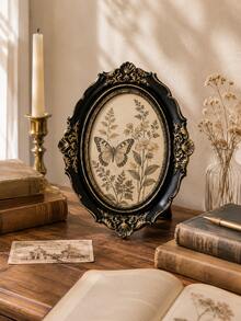 1pc Hollow Decorative Oval Photo Frame, Black Gold Vintage Baroque Picture Frame, Frame Only Photo Paper Not Included, DIY Wall Tabletop Display For Bedroom Living Room Decor - New Model - View 6