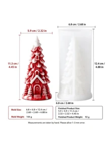 1件 3D雪屋聖誕樹矽膠蠟燭模具，浮雕雪屋與迷你松樹分層設計，可重複使用DIY香氛蠟燭鑄造模具，適用肥皂、環氧樹脂、石膏手工製作，聖誕桌面裝飾節日禮物飾品模具 - 聖誕雪屋-模具 - 查看 9