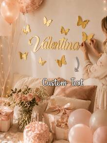Custom Name Wall Decor Butterfly Acrylic Wall Art Gold Mirror Butterfly Wall Sticker Personalized Name Sign Bedroom Party Wedding Room Decoration Gift Birthday Party Decor Girls Room Decoration - Multicolor - View 2
