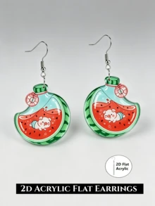2D Flat Watermelon Drift Bottle Pig Dangle Earrings, Acrylic Summer Fruit Drink Ear Pendants, Cute Cartoon Beach Vacation Fun Jewelry Gift - Watermelon Drift Bottle - View 7