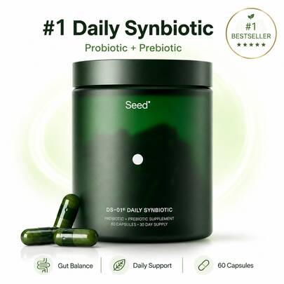 Seed DS-01 Daily Synbiotic Prebiotic Probiotic Capsules, 60ct 30-Day Supply