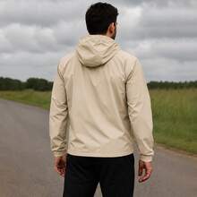 Men's Black Waterproof Windbreaker Jacket With Removable Hood, Sportswear For Gym Or Running, Water Resistant, Lightweight, Fitness, Training, Hiking, Casual, Autumn/Winter - 米色 - 查看 3