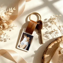 Personalized Photo Keychain - Custom Memory Photo Pendant With Tag And Name Engraving, Key Ring, Gift For Her/Him, Birthday Gift, Christmas Gift - Multi-color Leather Keychain - View 2