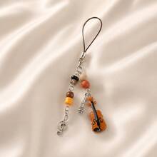 1pc Caramel Color Beaded Violin Pendant, Music Lover Keychain, Beaded Bag Charm - Hanging Rope - View 6