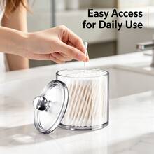 Tbestmax 10 Oz Cotton Swab/Ball/Pad Holder With Vanity Tray, Qtip Apothecary Jar, Bathroom Containers Dispenser Storage 3 Pack Wood Lids - 2pcs(透明) - 查看 2