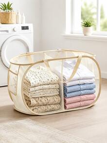 1/2pcs Classic Horizontal Laundry Basket, Hygienic Partition Design, Multi-Functional Basket, Suitable For Storing Clothes And Miscellaneous Items, Applicable For Home, Living Room, Dormitory Or Laundry Room - Multicolor - View 1