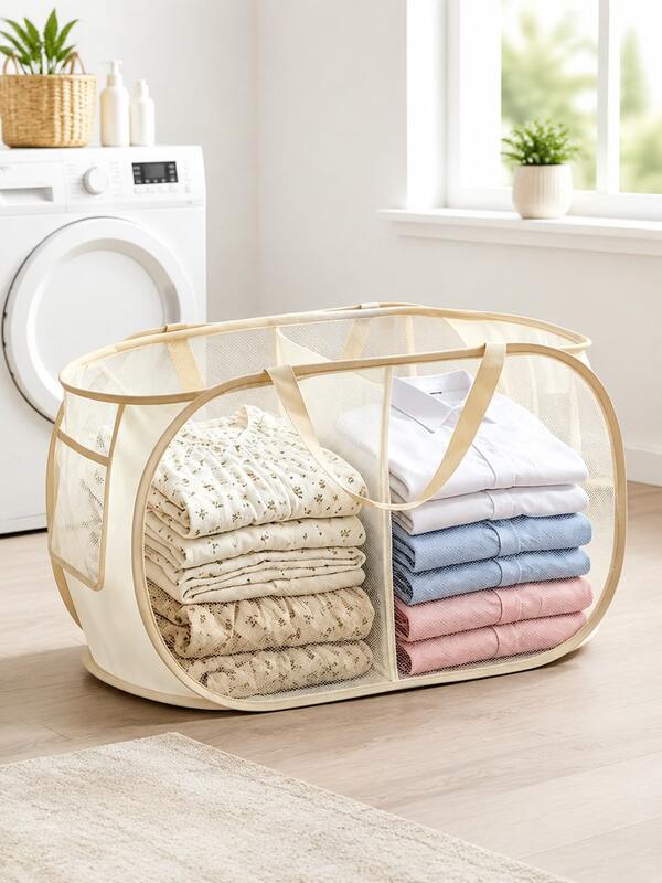 1/2 piezas Cesta de lavandería clásica horizontal, diseño de partición higiénica, cesta multifuncional, adecuada para almacenar ropa y artículos diversos, aplicable para el hogar, sala de estar, dormitorio o lavandería