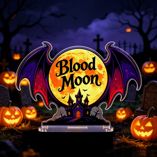 1pc Halloween Blood Moon Acrylic Ornament Castle Pattern Desktop Decoration Holiday Gift Room Decor Home Decor Halloween Decor