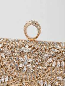 Women Evening Clutches,Oval Hardcase Clutch, Detachable Crossbody Chain, Luxe Vintage Glam Style, For Wedding Prom Cocktail Banquet Ladies All Seasons - Gold - View 5