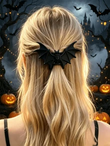 1pc Gothic Punk Matte Black Bat Wing Hair Clip - Elegant Metal Ponytail Claw Clip, Suitable For Women, Can Be Used For Halloween And Christmas Parties, Halloween Hair Accessories | Gothic Style | Durable Plastic, Halloween Headwear, School Supplies, University Autumn Accessories, Starry Sky Accessories, Autumn/Winter Holiday Outfits Summer Hair Clips, Halloween Decor, Fall Decor, Dorm Essential, Fall Home Decor - A - View 4