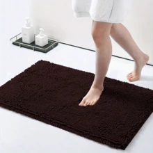1pc Minimalist Soft Chenille Absorbent Non-Slip Bathroom Mat, Toilet Mat - Coffee Brown - View 6