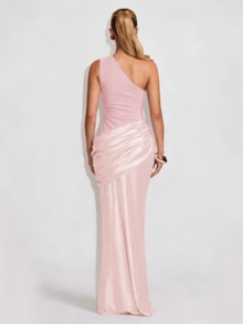 Sleeveless Solid Color Party Sexy Zipper Asymmetric/Asymmetrical Backless Dress - Pink - View 5