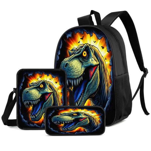 Dinosaur Print Student 3-Piece Set School Backpack, Crossbody Bag, Pencil Case, Boys Large Capacity Compartment Backpack, Back To School Storage Bag For School Supplies, Travel Storage Bag, For Back To School, Classes, Outdoor Sports, Back To School Season