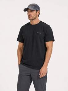Columbia Camiseta de manga corta casual para hombre, nueva de verano, deportiva, para correr, fitness y entrenamiento, cómoda y transpirable - Negro - Ver 3