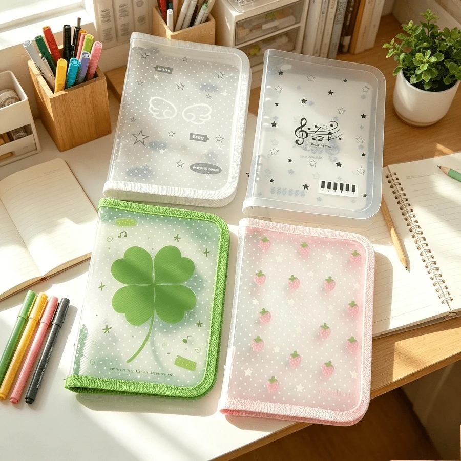 1pc Portable A6 Diagonal Stripe Transparent Storage Bag, Large Capacity Card Sticker Planner Supplies Organizer - Style 1 - View 1