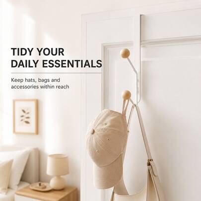 No-Drill Over-The-Door Hook, Hanging Coat And Hat Rack For Home, Bedroom And Entryway Door Back Storage Organizer