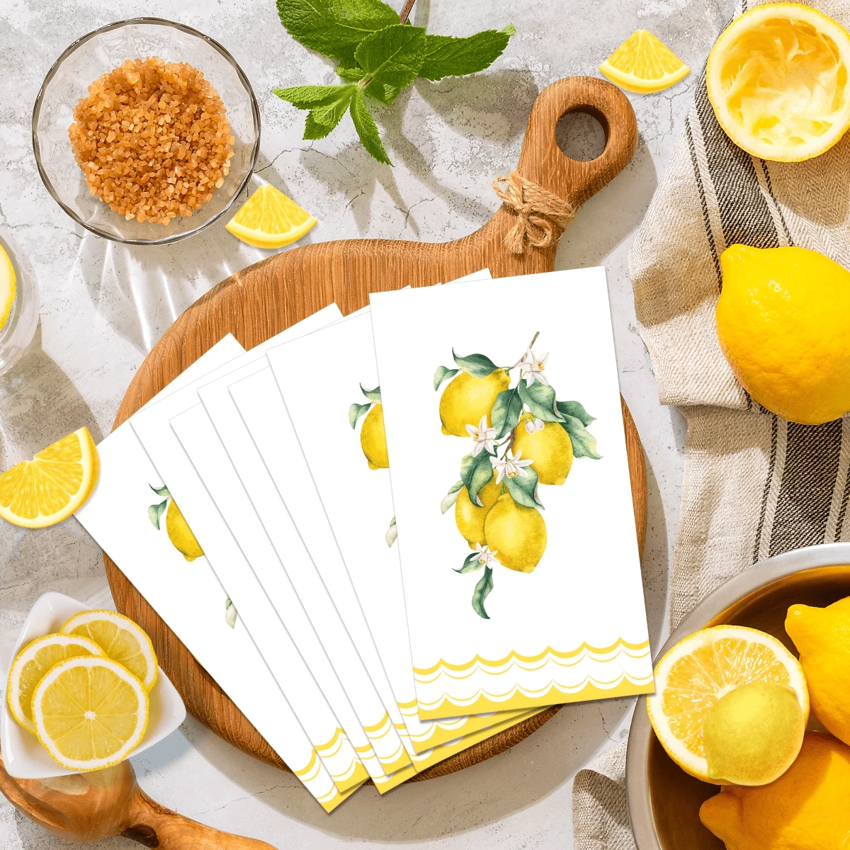 Lemon Floral Disposable Paper Napkins, Summer Lemon And Floral Pattern, Suitable For Picnic And Dinner Party, Each Size 4.5x8 Inches - Style 1 - View 1