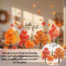 1/2 قطعة ملصقات نافذة Hello Fall بتصميم أشجار الغابة الخريفية مع أوراق القيقب المتساقطة، ملصقات DIY قابلة لإعادة الاستخدام بدون غراء للزجاج للمنزل والمطبخ وواجهة المتجر، مجموعة ديكور وحصاد الخريف - متعدد الألوان - مشاهدة 7