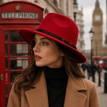 JEWELRYWE Wide Brim Fedora Hat For Men And Women, Retro British Style Hat, Classic Felt Panama Hat, Birthday Anniversary Christmas Gifts - 黑色 - 查看 1