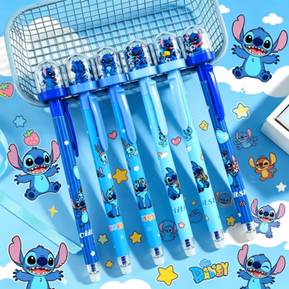 1 Pc Stitch 0.5mm Blue Landscape Erasable Gel Pen, Side-Press Neutral Pen, Perfect For Party Gifts, Back To School Student Gatherings, Classroom Rewards And Holiday Gifts