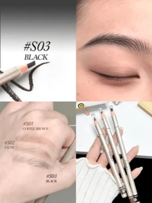 Eunarz Eyebrow Pencil, Highly Pigmented Waterproof Long Lasting Eyebrow Pen, Natural Hair-Like Strokes Brow Definer Makeup Tool - #S03 BLACK - View 2