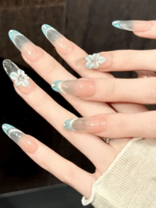 10PCS Oval Handmade Press On Nails, Lamei Metal Europe And America,Summer Vacation,Graduation Season,World Cup, Spring And Summer, Suitable For Girls And Women Festivals Parties And Music Festival And Daily Wear,Valentine's Day Mother's Day Gift. - Multicolor - View 4